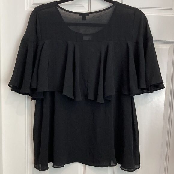 NWT Ann Taylor, black poncho / ruffle top chiffon type fabric. Size small - Picture 5 of 8